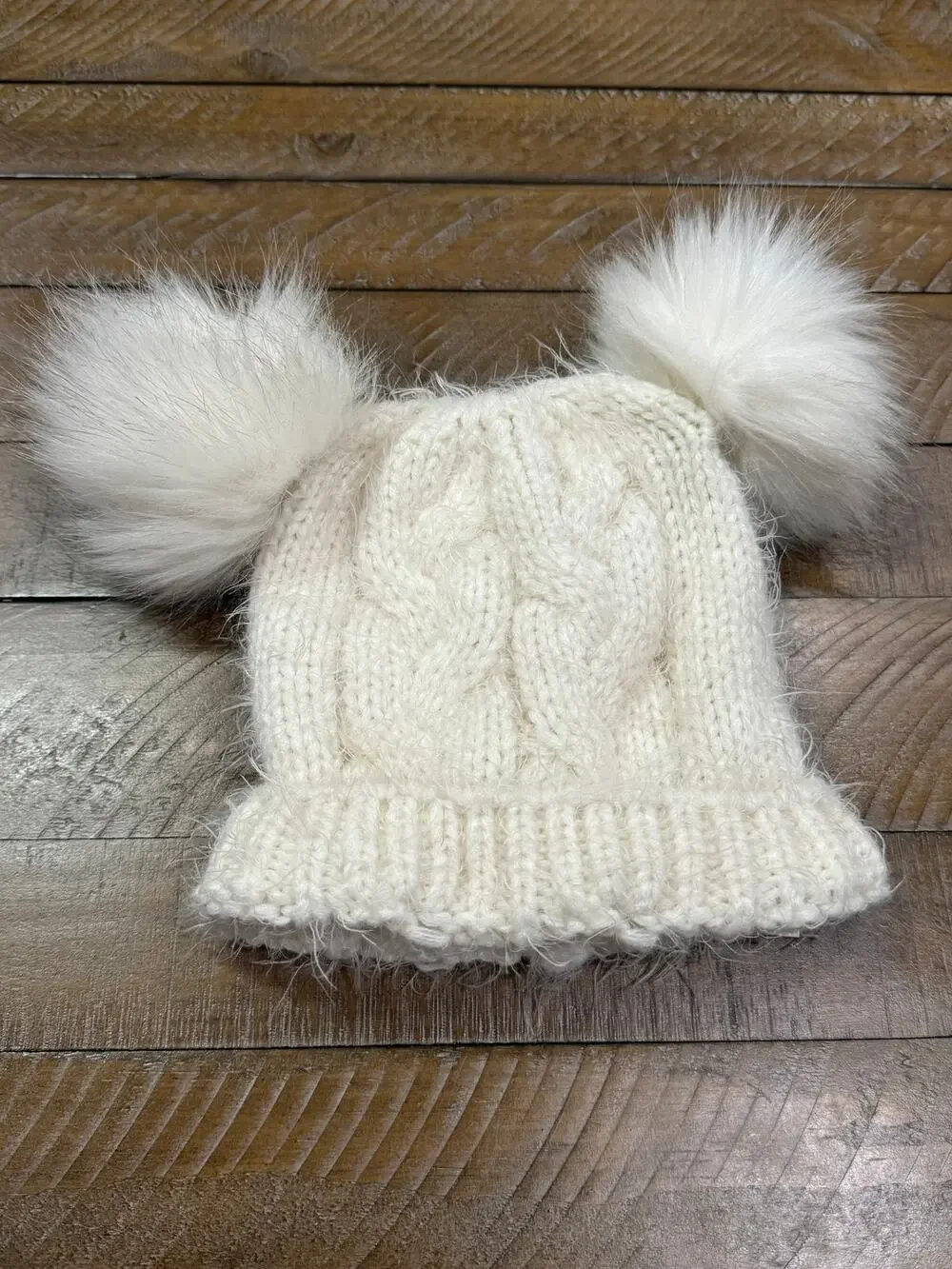 Primark Ivory Cable Knit Double Pom Pom Sweater Hat Beanie